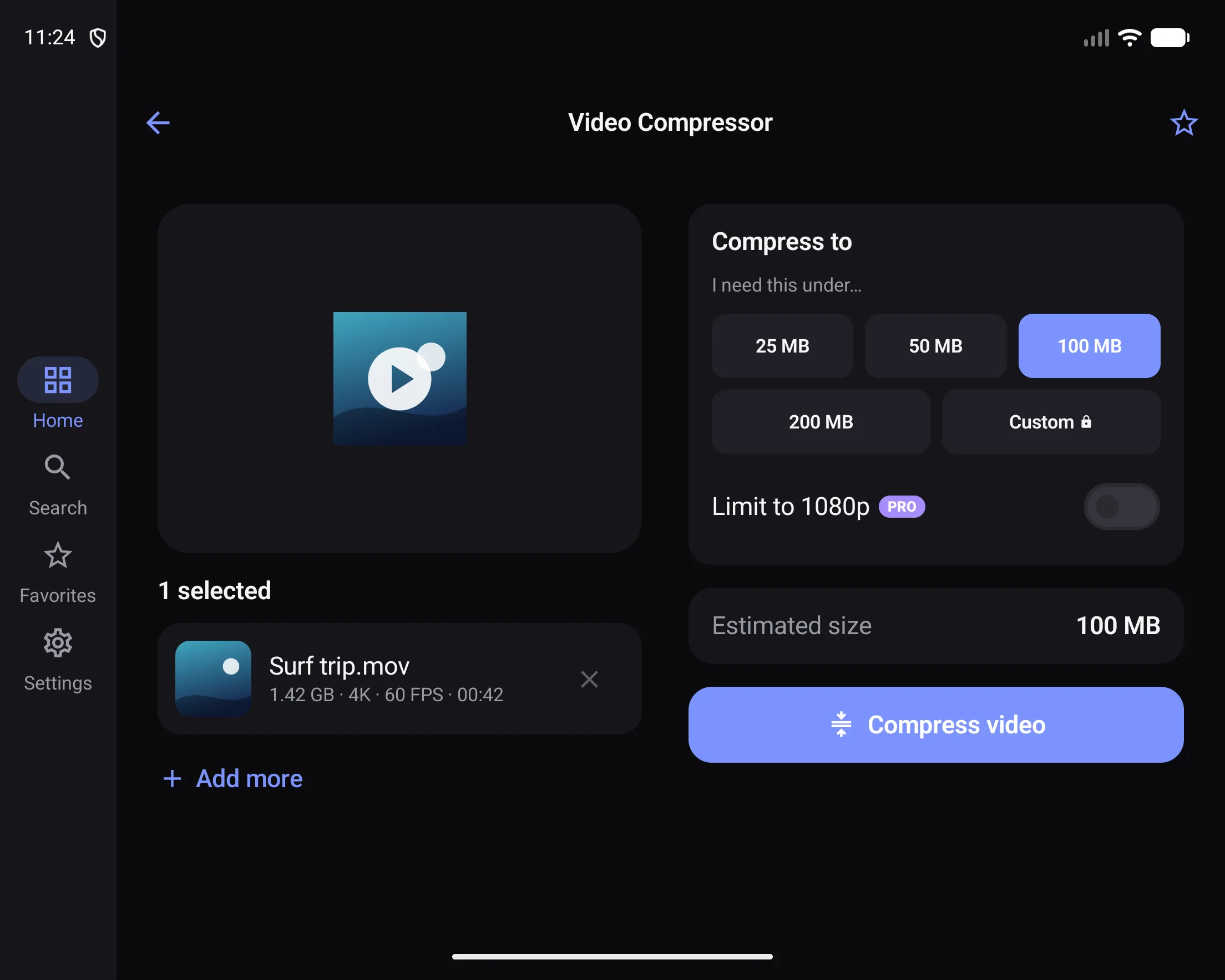Video Compressor in an unfolded-size window on Android with navigation rail